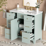 36" Green Bathroom Vanity with Ceramic Sink, Soft-Close Doors, 2 Double-Layer & 2 Standard Drawers, N729P257304F