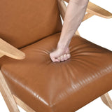 Natural Finish Solid Rubberwood Frame 1pc Accent Chair Brown Faux Leather Upholstery Living Room B011P287476