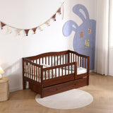 Vertical Fence Brown Painted Pine Toddler Bed with Bottom Drawer and Side Car Bed 72728062