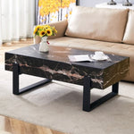 ZUN 47.2"x23.6" Black and White Minimalist MDF Marble-Patterned Coffee Table.White marble pattern W1151P205769