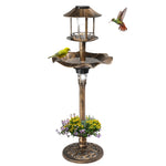 ZUN Outdoor Solar Lighted Pedestal Bird Bath Resin Fountain Decoration with Planter and Feeder, 54485687