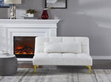 Convertible sofa bed futon with gold metal legs teddy fabric W109768483