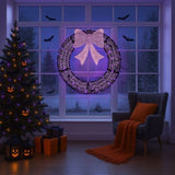 36in Pre-lit Outdoor Christmas Wreath Decoration, Lighted Metal Wreath with Purple Bow, Remote 65188732
