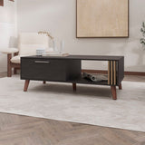 Govan Coffee Table with a Door, Conical Legs, and Open Storage, Wengue B128P263709