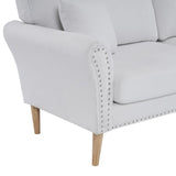 ZUN 214*83*86cm American Style With Copper Nails, Burlap, Solid Wood Legs, Indoor Double Sofa, Off-White 78622519