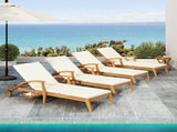 CHAISE LOUNGE WITH WHEEL - ACACIA WOOD RECLINER FOR PATIO/GARDEN, WITH 2INCH WHITE CUSHION, N770P261514T