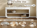 Modern Curved Console Table with 3 Soft-Close Drawers & 2 Open Shelves, Solid Wood Base, N759P433560K