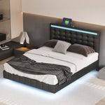 ZUN Queen Size Floating Bed Frame with LED Lights and USB Charging,Modern Upholstered Platform LED Bed WF308894AAB