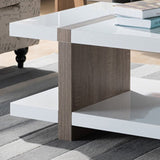 ZUN Contemporary Two Tier Two Toned Coffee Table - White and Brown B107131424