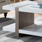 ZUN Contemporary Two Tier Two Toned Coffee Table - White and Brown B107131424