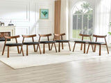2 walnut colored solid wood dining chairs, with black PU soft cushions and curved backrests that fit W1151P436187