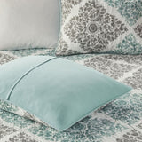 6 Piece Printed Quilt Set with Throw Pillows Aqua Full/Queen B03597394