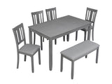 6 Piece Kitchen Set, Rectangular Wooden Table with 4 Upholstered Chairs and a Bench, 50401072