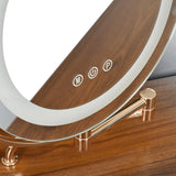 Corner Makeup Vanity Desk With Mirror & LED Lights, Modern Vanity Set With Mirror And Stool, N844P263663W