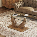 ZUN Modern minimalist transparent tempered glass coffee table with wooden MDF legs and stainless steel W1151P149674