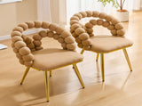 Set of 2 Modern Velvet Dining Chair with Bubble Back, Accent Chair with Gold Metal Legs, Upholstered W3875P446131
