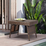Outdoor Folding Side Table, Patio Rattan Coffee Table with PE Wicker & High-Duty Steel Frame for 51700564