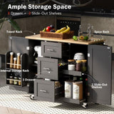 K&K Rolling Kitchen Island with Storage, Kitchen Cart with Rubber Wood Top, 3 Drawer, 2 Slide-Out WF316599AAB