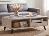 36.5" Rustic Coffee Table with Drawer & Open Shelves, Engineered Wood Center Table for Living Room 76789697