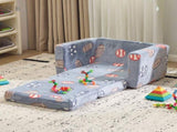 Kids Foldable Sofa Bed with Night Glow 2-in-1 Convertible Childrens Lounge Chair, Soft Flannel 76699199