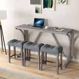 Bar Table Set with Power Outlet, Bar Table and Chairs Set, 4 Piece Dining Table Set, Industrial W1781P145876