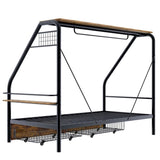ZUN Twin Size Metal Frame Platform Bed with Clothes Rack, Storage Shelves and 2 Drawers, Black 12221668