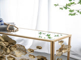 39.5" x 12" x 30.5" Gold Console Table with Mirrored Glass Top, Modern Entryway Table for Living W2078141937