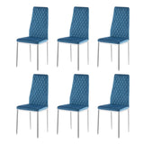 ZUN Light blue modern simple style dining chair fabric chrome metal pipe diamond grid pattern restaurant W29964282