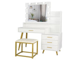 Large Vanity Set with 9 LED Bulbs, Makeup Table with Cushioned Stool, 3 Storage Shelves 4 Drawers, 99526717
