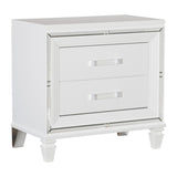 Glamorous White Silver Finish 1pc Nightstand of 2x Drawers Acrylic Bar Pulls Stylish Bedroom B01159024