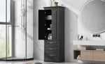 ZUN Tall Storage Cabinet with Three Drawers for Bathroom/Office, Black WF299282AAB