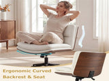White Armless Office Chair , Curved Backrest & Wide Seat, 360&deg Swivel & Rocking Function 49770662