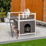 ZUN 2-Story Wooden Feral Cat House Dog House for Outdoor and Indoor, Pet House with Stairs, Grey & White 10767951