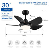 ZUN 30 In Intergrated LED Ceiling Fan Lighting with Matte Black ABS Blade W1367P182805