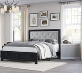 1pc Modern Queen Panel Bed with Headboard Lighting Black Finish Faux Leather Gray Upholstery Button B011P244360