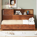 Twin Size Wooden Daybed with 3 Storage Drawers, Upper Soft Board, shelf, and a set of Sockets and N708P263524D