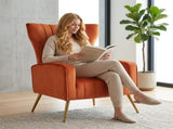 Velvet Accent Chair with Metal Legs, Modern Upholstered Armchair, Wingback Side Chair for Living B2735P510422