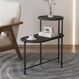 Round Coffee Table with Storage Tray 2 Tier Oval End Tables Wooden Small Side Table for Living Room 92560244