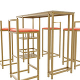 Bar table and chair five piece set, gold frame, multi-layer tabletop, chair cushion and backrest W3064P245383
