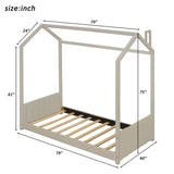 Twin Size Velvet House Bed Wood Bed, Beige 13139946