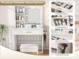 Vanity Table with Mirror & Adjustable LED Lights, Power Outlet, Hairdryer Holder & Stool Compact 21161864