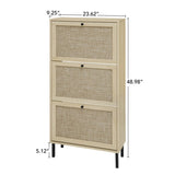 Rattan 3 Door Shoe Rack, Freestanding Modern Shoe Storage Cabinet, for Entryway W688P211253