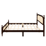 King Pine wooden Bed with Rattan Headboard and Footboard, with Central Enhanced Bed Platform W504P266749