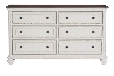 ZUN Antique White and Brown Gray Finish1pc Dresser of 6x Drawers Black Knobs Traditional Design Bedroom B011134413