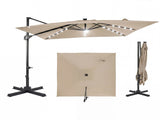 10x10 Ft Beige Solar LED Cantilever Patio Umbrella 360&deg Rotation Offset Hanging Umbrella with 94324583