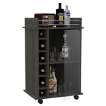 ZUN Dukat Bar Cart,Two Shelves, Six Built-in Wine Rack, Four Casters -Espresso B20091847