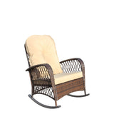 Outdoor Wicker Rocking Chair with Wide Seat, Thick, Soft Cushion, Rattan Rocker w/Steel Frame, High W209P265093
