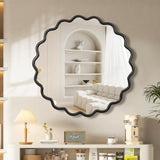 Solid Wood Wavy Mirror-Black Vanity Mirror Wall Decor 42" x 42" Modern Mirror Wall Decor for W1445P189554