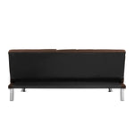 ZUN Sofa Bed with Armrest two holders WOOD FRAME, STAINLESS LEG, FUTON BROWN PVC W2297P164939