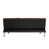 ZUN Sofa Bed with Armrest two holders WOOD FRAME, STAINLESS LEG, FUTON BROWN PVC W2297P164939